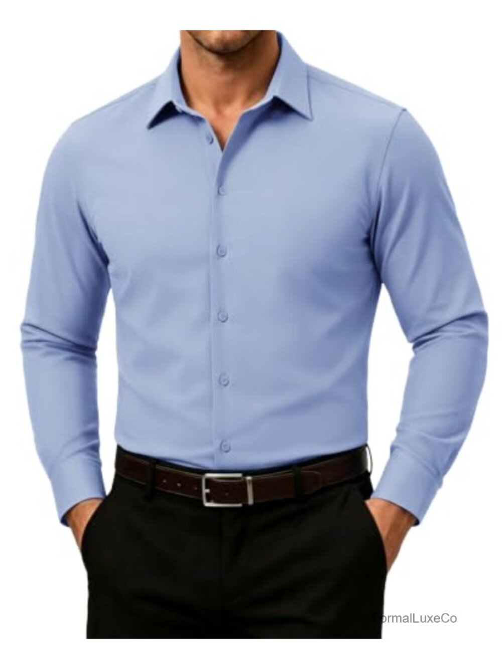 Slim Fit Dress Shirt Men Long Sleeve Stretch Wrinkle Free